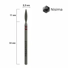 Фреза для манікюру алмазна полум'я напівтупе Nisima P864f023 2,3 ммФреза для манікюру алмазна полум'я напівтупе Nisima P864f023 2,3 мм