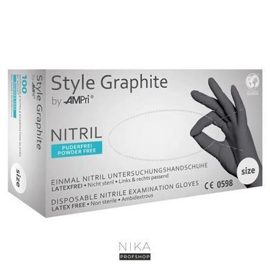 Перчатки нитриловые AMPRI цвет Graphite темно-серый S 100 шт