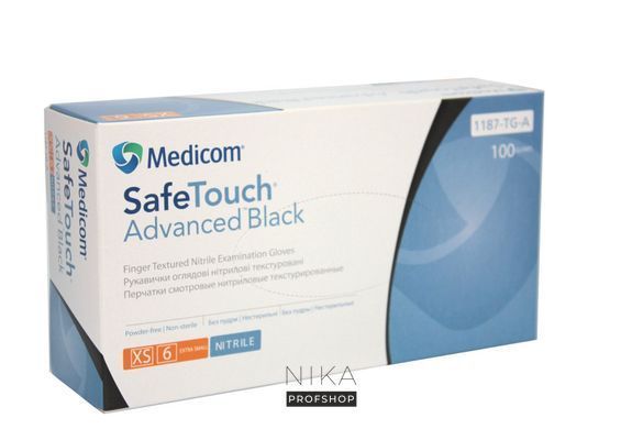 Перчатки нитриловые MEDICOM SAFE TOUCH черные XS 100 шт