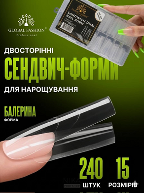 Формы верхние Global Fashion балерина сэндвич двойные для моделирования ногтей 240 15 размеров штФормы верхние Global Fashion балерина сэндвич двойные для моделирования ногтей 240 15 размеров шт