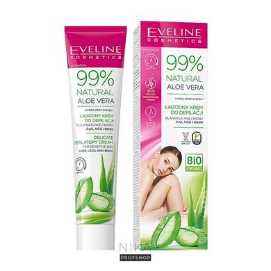 Крем EVELINE Cosmetics делікатний для депіляції для чутливої шкіри ніг та бікіні 99% Aloe Vera125 млКрем EVELINE Cosmetics делікатний для депіляції для чутливої шкіри ніг та бікіні 99% Aloe Vera125 мл