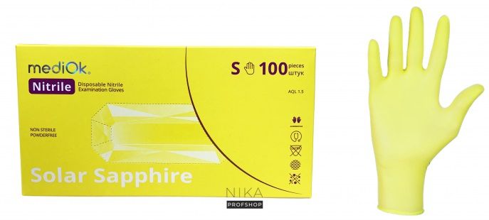 Рукавички нітрилові MediOk колір Solar Sapphire жовтий S 100 штРукавички нітрилові MediOk колір Solar Sapphire жовтий S 100 шт