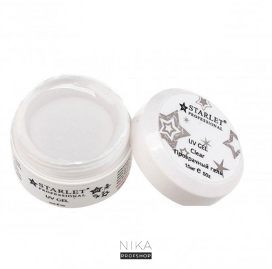 Гель для нігтів STARLET PROFESSIONAL UV GEL CLEAR, прозорий, 15 мгГель для нігтів STARLET PROFESSIONAL UV GEL CLEAR, прозорий, 15 мг